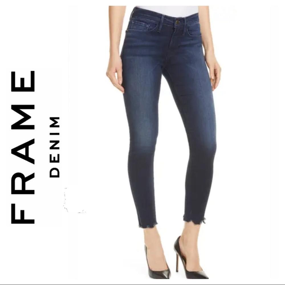 FRAME Denim Chewed Hem Ankle Cropped Skinny High Rise Waist Jeans Size 29 in EUC